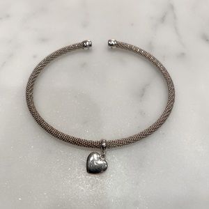 Tiffany & Co Silver Heart Dangle Cuff Bracelet